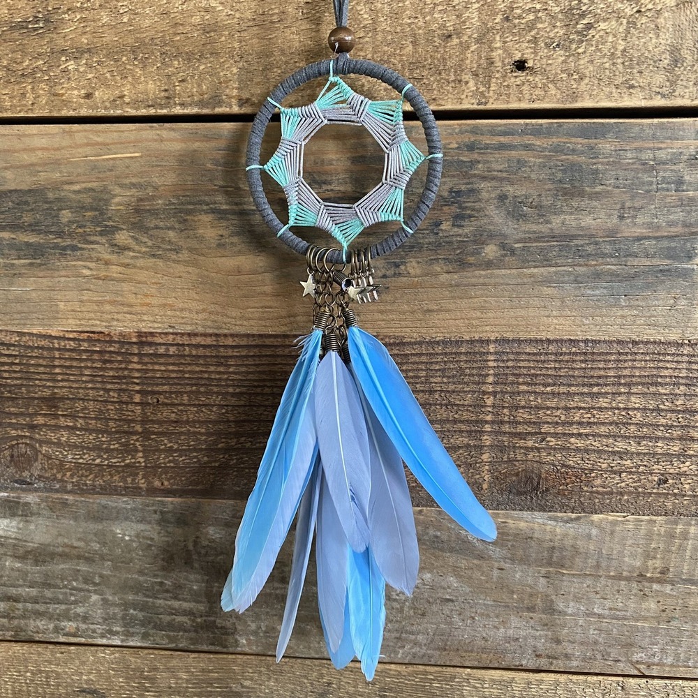 Handmade Dream Catcher Native American Car Rearview Mirror Dangle Hanging Gray